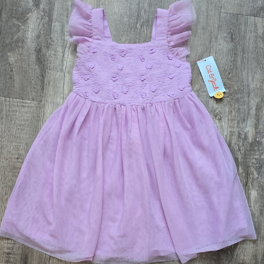 NWT! Cat & Jack Toddler Girls' Embroidered A-Line Tulle Dress - Lilac Purple -5T